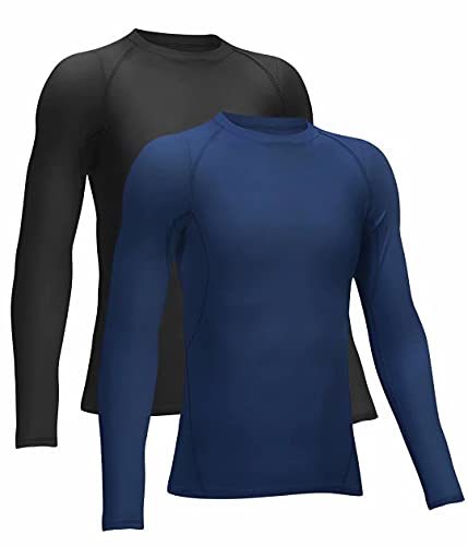TELALEO Boys Girls Compression Shirts Youth Long Sleeve Undershirt Sports Performance Moisture Wicking Baselayer 2 Pack Black Blue XS