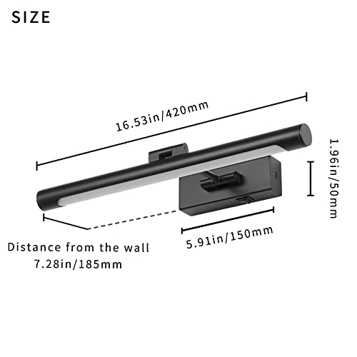 Joosenhouse Picture Light Battery Operated 16.53" Inch Wireless Lights For Wall Dimmable & Timer Off Adjustable Swing Arm Rechargeable Spotlight Black Art Light 3000K #TOP5