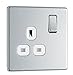 Price comparison product image BG Electrical Single Switched Power Plug Wall Socket, Screwless Front Plate, Slim Profile, Premium Flatplate, Polished Chrome, White Inserts, 13A, FPC21W
