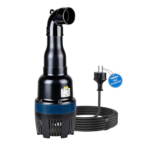 EXLECO Pompa rurowa 16000 l/h, 75 W, do użytku na zewnątrz, wydajna pompa przepływowa, pompa odśrodkowa, samozasysająca, pompa basenowa z kablem 10 m, pompa obiegowa, filtr do oczka wodnego do ogrodu