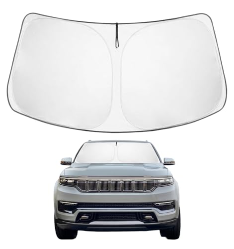 Proadsy 2025 Upgrade Windshield Sun Shade Custom Fit Jeep Wagoneer 2022-2024 2025 4-Layer Foldable Front Sunshade Protector Sun Visor Blocks UV Rays Keep Car Cooler Accessories