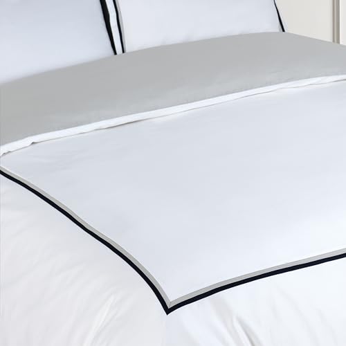 Majestic Giftware Madison Linen 6 Pcs King Size Bedding Set (BL57-K) | Lyon - Navy/Gray 400 TC Cotton Sateen Durable & Washable | 1 Fitted Sheet, 1 Duvet, 4 Pillowcases - Noble Collection