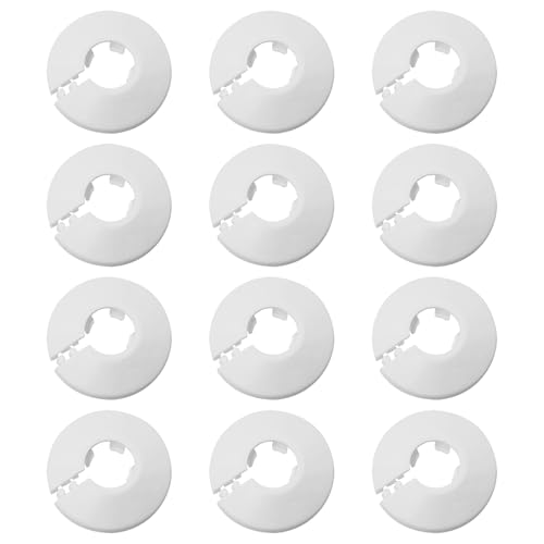 12 Piezas Cubiertas para Tubería de Radiador, Rosetas Individuales para Tubos de Calefacción, Plásticos Blancos de Tubo Cubierta, para Rosetas de Cubierta de 16 mm de Diámetro