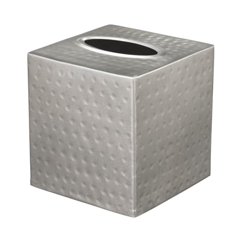 Monarch Abode Tissue Box Cover Square Hand Hammered Pewter Metal Tissue Holder Box for Bathroom Accessory Aesthetic Decorative Facial Napkin Cube for Modern Home Decor