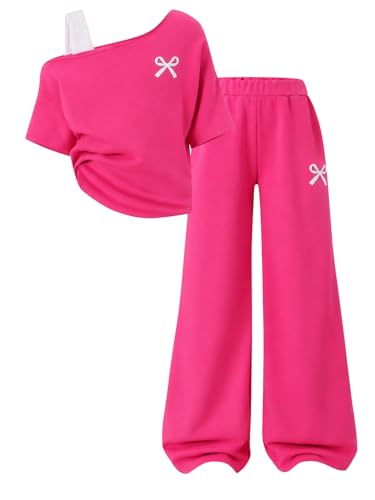 Image of Teen Girls Clothes Off the Shoulder Top and Wide Leg Pants Matching Outfit Set with Pockets Size 7-16