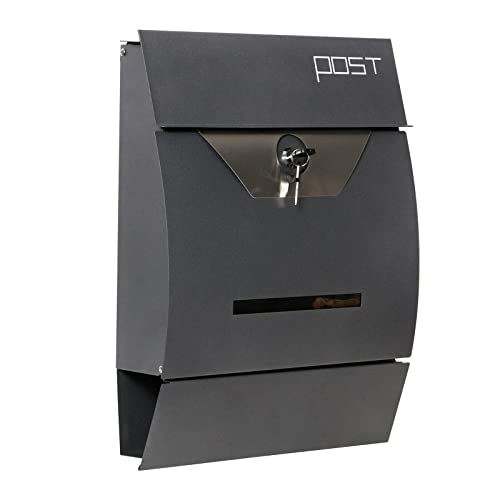 DWD ® Postbox, Sleek Modern Curved Wall-Mounted Lockable Post Letter Box with Newspaper Slot, Easy to Install, Anthracite Grey Lift Up Flap