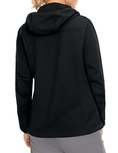 Little Donkey Andy Women's Lightweight Hooded Softshell Jacket for Running Travel Hiking, Windproof, Water Repellent Black Size XS - Thumbnail 5