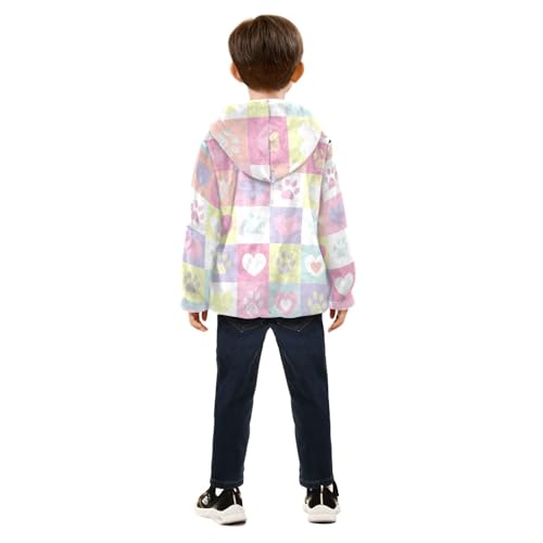 Plaid Pastel Hearts and Paws Girls Fleece Jacket Girls Fall Jacket Girls Zip Up Hoodie Girls Sherpa Jacket 2-10T4