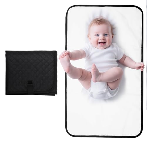 Lekebobor Baby Portable Diaper Changing Pad - Waterproof Baby Change Mat Foldable Travel Baby Changing Pad Washable, Wipeable for Baby Changing Station Home Travel Outside(Quilted Black)