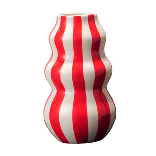 FytStycale Vase Rayé en Céramique pour La Maison et La Présentation de Compositions Florales, Rouge