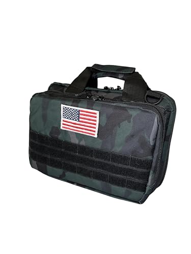 Camo Gun Case Bag | Durable & Water-Resistant 1000D Polyester Tactical Bag with Lockable Zippers | Comfortable Padded Handle & Adjustable Shoulder Strap | American Flag Patch Included