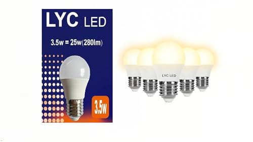 Bombilla LED E27 Luz día blanca 6500K, Bajo Consumo, Pequeña, 25W Equivalente, G45, 3,5W (Pack 5)