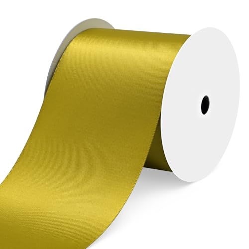 Ribtcute Double Faced Gold Satin Ribbon 3 Inch Gold Satin Ribbon for Gift Wrapping,Flower Bouquet,Bows,Crafts,Wedding,Invitation,15 Yards