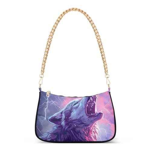 Sac à bandoulière loup pour femme avec chaîne élégante multicolore