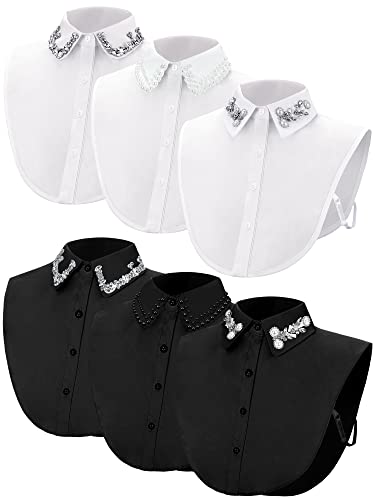 Giegxin 6 Pieces Fake Collar Detachable Dicky Collar for Women Winter Rhinestone False Pearl Half Shirt