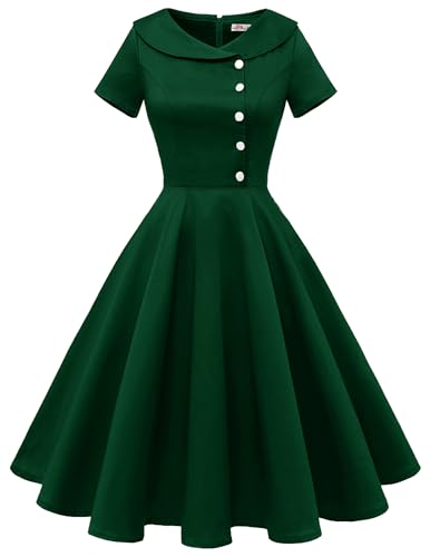 Wedtrend 1940s Dresses for Women A Line 50s Housewife Dress Formal Dresses for Women Wedding Guest Retro Pinup Vintage Cocktail Dress WTP20007DarkGreenS