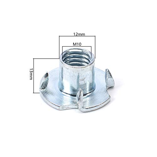 20 Pack M10 X 12mm T Nut 4 Prong Tee Blind Nuts Threaded Insert Clean Threads No Rust Carbon Steel Zinc Plated for Wood Rock Climbing Wall Holds Plywood Furniture Particle Board CNC Router - Image 2