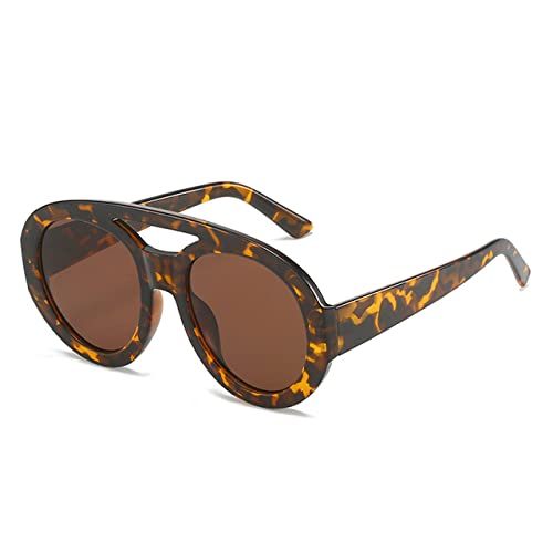 Lunettes de soleil rondes double pont vintage léopard pour homme et femme style punk chic UV400