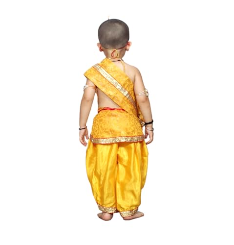 Image of Kaku Fancy Dresses Krishna Costume With Dhoti For Boy /Janmashtami /Bal Gopal Dress /Kanha Costume /Bal Krishna /Mythological Costume For Boy - Yellow-Red, 1-2 Years