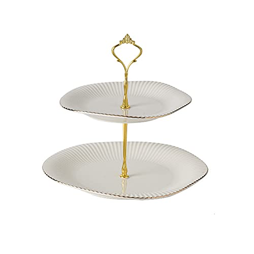 Plato de frutas de cerámica de 3 niveles, soporte para tartas para cupcakes, queso, soporte para cupcakes, soporte para postres, soporte para tartas con barra de metal, soporte para servir galletas,
