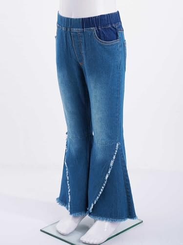 Girls Distressed Flared Jeans Elastic Waist Bell-Bottoms Trousers Washed Raw Edge Pants Leggings Street Wear4