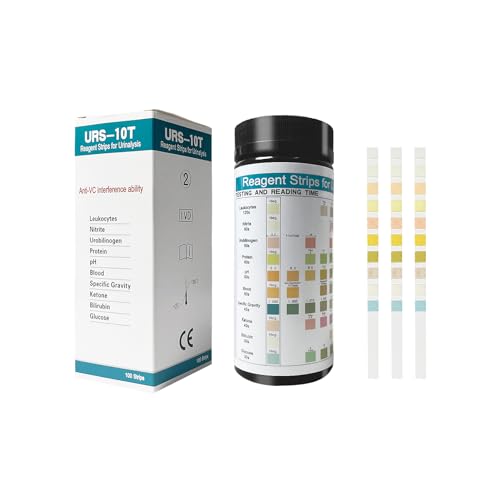 10 EN 1 Tiras Reactivas 100 tiras, UTI Análisis Kit Tiras con Leucocitos Nitrito Urobilinógeno Proteína pH Sangre Gravedad específica Cetona Billirrubina Glucosa