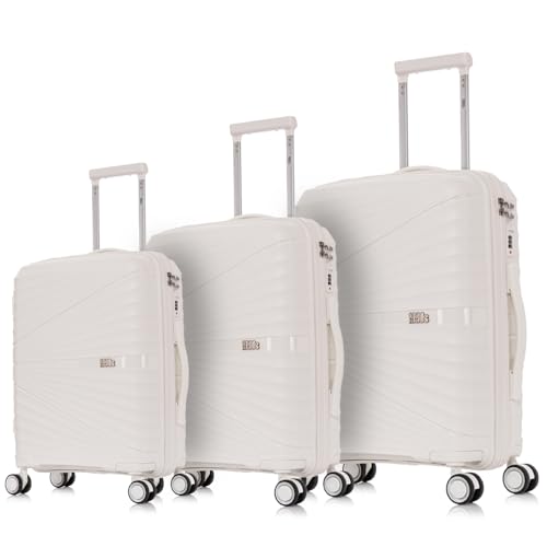 1990s Juego de Maletas expandibles Polipropileno 3 Piezas|Maleta Cabina 55x39x21.5cm|Mediana expandible 65cm|Grande Extensible 75cm (Blanco)