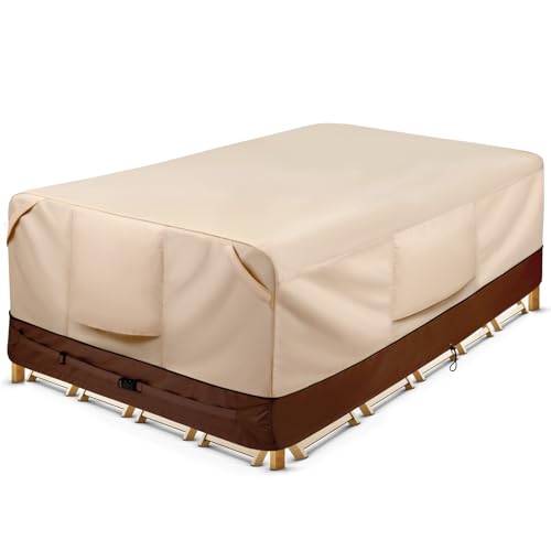 COSFLY Waterproof Patio Furniture Set Covers Durable, Outdoor Table and Chair Covers Rectangular Large - Fits up to 108L x 82W x 28H inches 108"L x 82"W x 28"H Brown