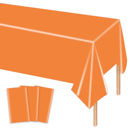 MORAINJAY 3 pièces Nappe Orange Anniversaire, 137x274 cm, Nappe Plastique Rectangulaire, Idéale pour Halloween, Automne, Anniversaire, Décoration de Table