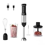 WHUTO Cordless Immersion Hand Blender, 5-in-1 Variable Speed blender handheld,Rechargeable with 2000mAh Battery, BPA-Free & Dishwasher-Safe Accessories:700ml Beaker,Chopper,Whisk & Milk Frother,Black