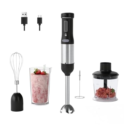 WHUTO Cordless Immersion Hand Blender, 5-in-1 Variable Speed blender handheld,Rechargeable with 2000mAh Battery, BPA-Free & Dishwasher-Safe Accessories:700ml Beaker,Chopper,Whisk & Milk Frother,Black