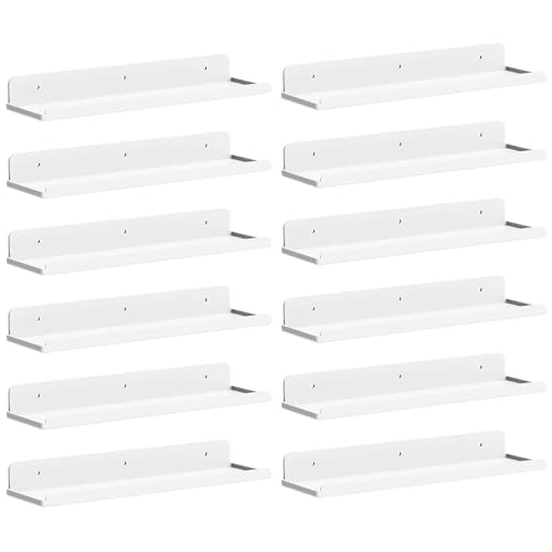 Image of Lifewit Acrylic Floating Shelves for Wall 14 inch White, 12 Pack | Wall Mounted Display Shelf for Figure, Car, Art, Book, Perfume Organizer for Bedroom, Living Room, Nursery Decor