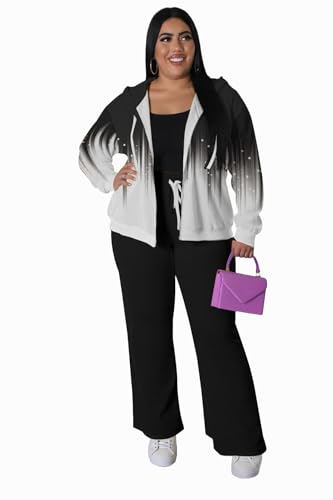 Women's Plus Size Two Piece Outfits Sweatsuits Sets Long Sleeve Full Zipper Hoodies Wide Leg Pants Tracksuit Sets4