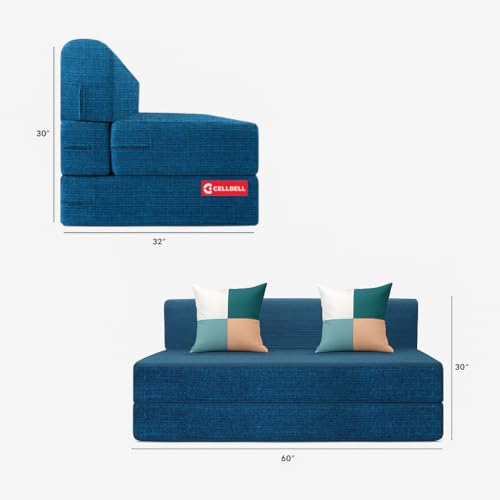Image of CELLBELL Comfy Sofa Cum Bed 5x6.5 Feet | Foldable Dual Use Couch Bed with Soft Cushions, Washable Fabric Cover & Sturdy Frame | Space Saving Modern Design for Living Room, Bedroom & Guest Use (Teal)
