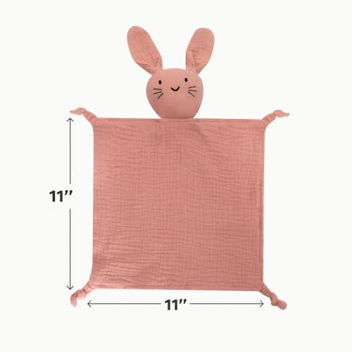 Image of Organic Cotton Muslin Bunny Lovey Blanket, Soft & Breathable Security Blanket for Newborns, Unique Baby Gifts for Boys and Girls (Bunny-Pink)