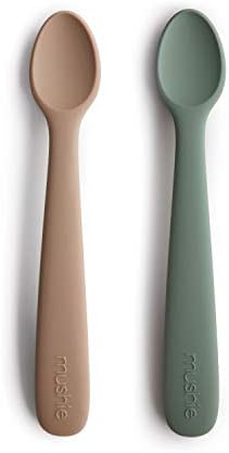 mushie Silicone Baby Feeding Spoons | 2 Pack (Dried Thyme/Natural)