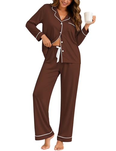 Image of ZMJ Womens Pajamas Sets 2 Piece Long Sleeve and Pant Pj Sets Button Up Sleepwear