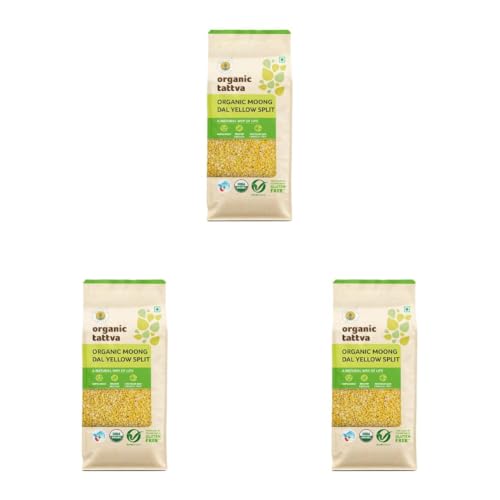 Image of Organic Tattva Yellow Moong Dal Split 500g | Protein-Rich Pesara Pappu Easy-to-Digest Dal for Daily Cooking | Pure, Unpolished & Organic Homestyle Pulses (Pack of 3)