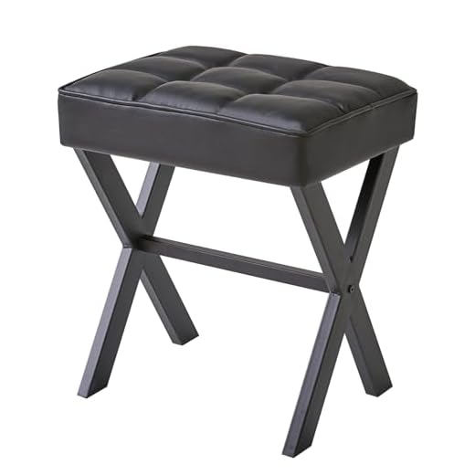 IBUYKE Taburete cuadrado de maquillaje con reposapiés en X, reposapiés de poliuretano, taburete otomano, multiusos como mesa auxiliar pequeña, para dormitorio, sala de estar, color negro L/G-71B