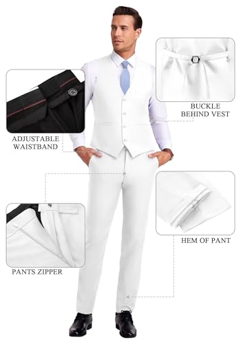 Mrbuerly Men Suit Set 3 Pieces Slim Fit, Wedding Suits for Mens 2 Buttons Men's Prom Homecoming Tuxedo White M/4034 - Thumbnail 5