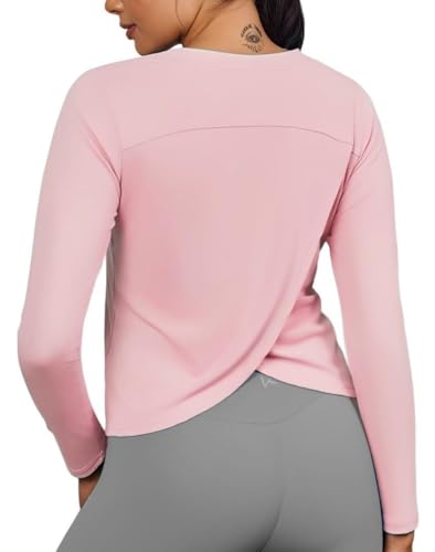 PINSPARK UPF 50+ Sonnenschutz Langarmshirt Damen Sport Atmungsaktiv Funktionsshirt Leicht Rundhals Gym Top Laufshirt Yoga Fitness Oberteile Rosa L