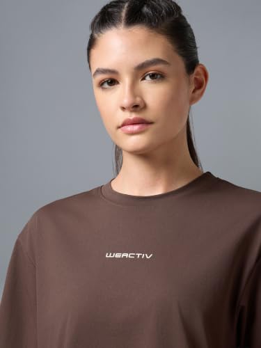 Image of TECHNOSPORT Women's Printed Boxy Fit Round Neck T-Shirt COTFLEX Half Sleeve Slip On Polyester for Gym Yoga Workout UPF50+ Anti Odour