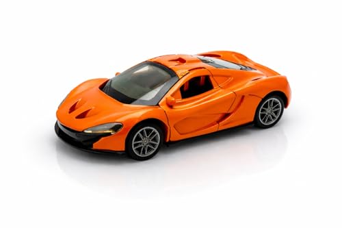 Image of 1:36 Scale McLaren 720S Toy Car - Die-Cast Metal Pull Back Vehicle with Openable Doors, Lights & Music - Sports Model for Kids, Boys & Collectors (Orange)