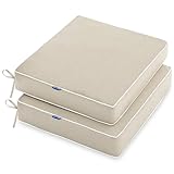 MIULEE 19 x 19 x 3 Inch Outdoor Chair Cushions,Waterproof Seat Cushions for Patio Furniture Garden with Ties Patio Chair Cushions Set of 2,Beige