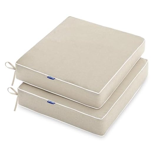 MIULEE 19 x 19 x 3 Inch Outdoor Chair Cushions,Waterproof Seat Cushions for Patio Furniture Garden with Ties Patio Chair Cushions Set of 2,Beige