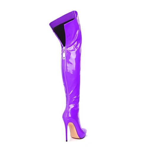Image of Thigh high boots for women striped Back zipper Burgundy Zebra Print Over the knee Sexy gold white pointed toe Cow Print leopard Magenta stiletto heel