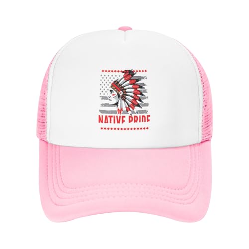 Native Pride Trucker Hat Native American Kids Hats Adjustable Mesh Baseball Cap - Pink