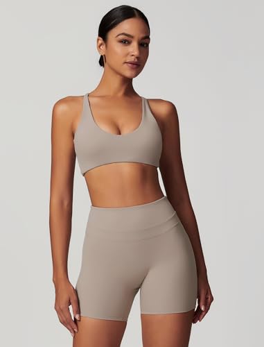 Image of ABOCIW Womens V Neck Twist Back Sports Bra Padded Low Impact Fitness Yoga Bra Workout Crop Top