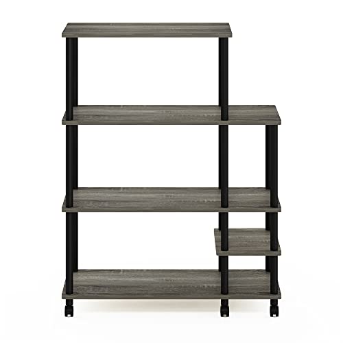 Furinno Turn-N-Tube 4-Tier Wide Toolless Multipurpose Printer Stand Display Storage Shelf with Wheels, French Oak Grey/Black - image 4