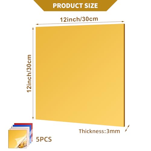 Image of 5 Pcs 12 x12 Inch Colorful Acrylic Mirror Sheet, 1 /8 Inch Thick Opaque Glossy Mirror, Plexiglass Mirror Sheets with Protective Film, Rigid Mirror Sheets for Sawing, DIY, Laser Cutting and Engraving